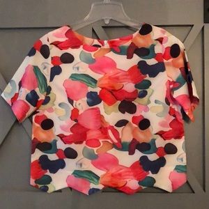 Shein paintbrush print scalloped crop top